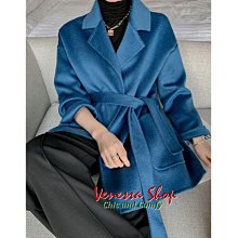 小V特賣館~ MO 高質感水波紋 手工雙面羊毛呢 綁帶收腰 寬鬆廓型 西裝領短大衣外套 五色 (G1036)