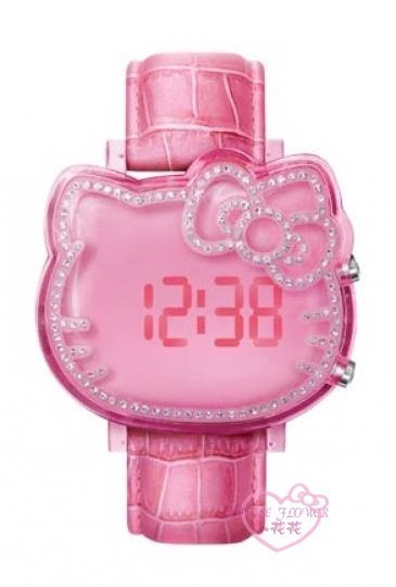 ♥小花花日本精品♥ Hello Kitty 法國聯名品牌合作真皮錶帶施華洛世奇粉色款 00807807