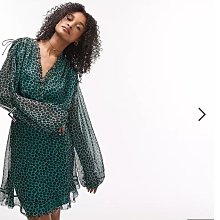 (嫻嫻屋) 英國ASOS-Topshop 碎花圖案交叉V領長袖洋裝EG23