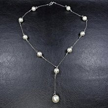 珍珠林~Y字項鏈~8MM硨磲貝白色珍珠(可加購手鏈)#038+2