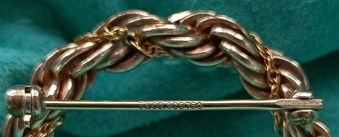 Tiffany 純銀和 18k 黃金繩狀圓形別針胸針*【附原盒,防塵套】