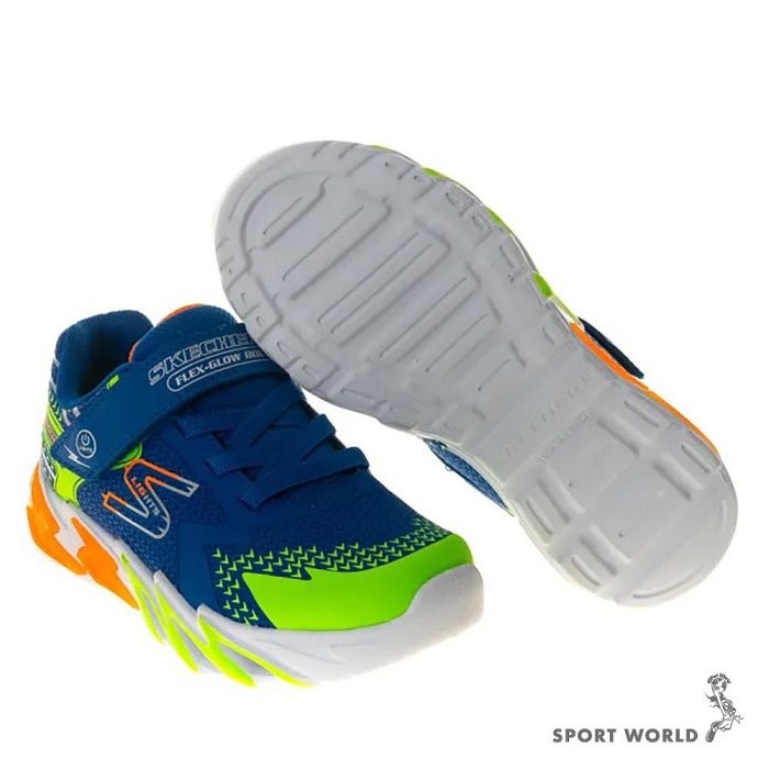 Skechers 童鞋 中童 大童 燈鞋 魔鬼氈 FLEX-GLOW BOLT 藍【運動世界】400138LRYMT