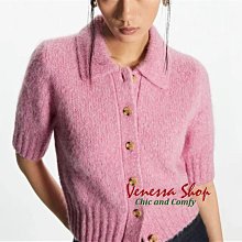 歐單 新款 COS 減齡棉花糖 親膚舒適羊毛混紡 小寬鬆翻領直筒五分袖針織開衫 2色 (V1417)