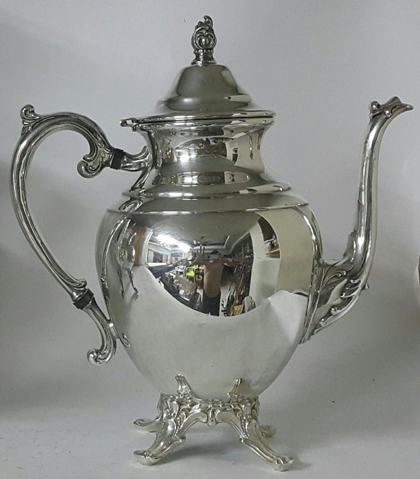 372高檔歐美鍍銀壺WM Rogers Elegant Ornate Silver-Plate Teapot