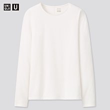 貳拾肆棒球--日本UNIQLO 女裝 HEATTECH 棉質圓領T恤 (長袖)/M