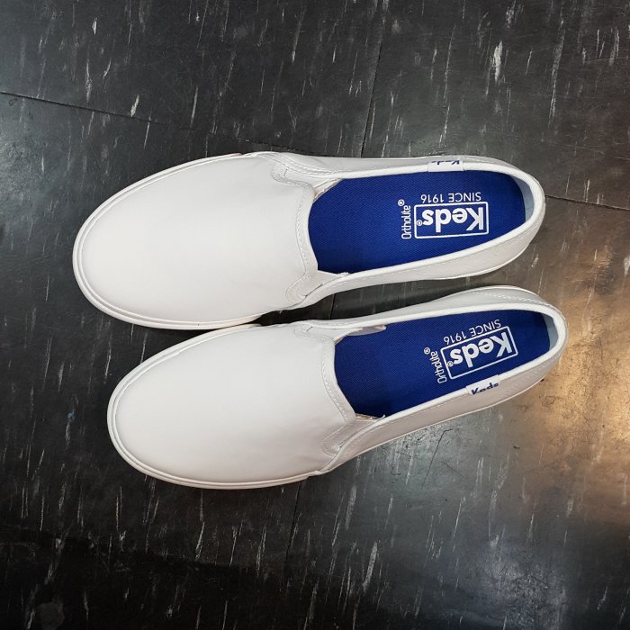 Keds 懶人鞋 白色 全白 皮革 基本款 小白鞋 修長 2公分 鬆緊帶 DOUBLE DECKER 免運