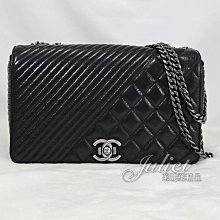 【茱麗葉精品】二手精品 【9成新】CHANEL 經典雙C LOGO臘牛皮翻蓋鍊包.黑 現貨