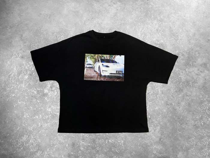 TWL台灣碳纖 特斯拉TESLA Model3 限定限量 獨家反光設計 潮流落肩 男女T-shirt 100%純棉 黑色