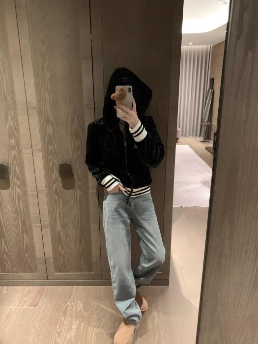 【King女王代購】  Alexander Wang 大王新款絲絨壓花棉服 連帽外套  SML