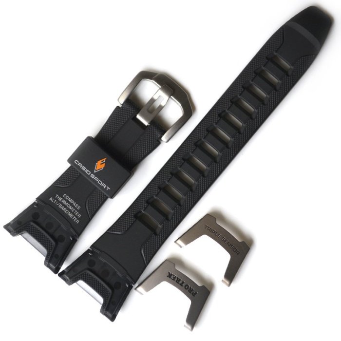 卡西歐手錶帶PRG-110/PRW-1300/PAW-1300黑色銀扣樹脂登山表配件