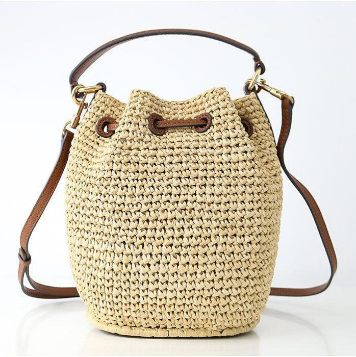 【折扣預購】24春夏正品ANYA HINDMARCH Raffia Eyes Drawstring Cross-body眼睛抽繩束口水桶包草編包