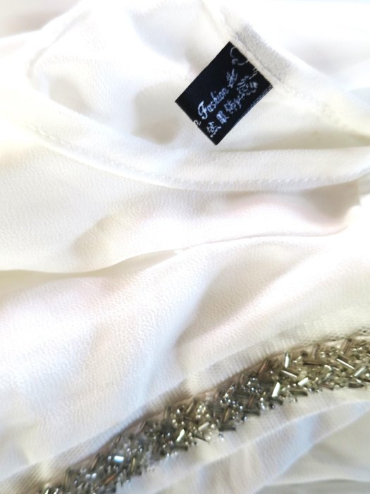 ＊︵四季熱賣.98起競標︵＊Shang Ran Fashion 米白色伸縮腰無袖假兩件式雪紡洋裝1722