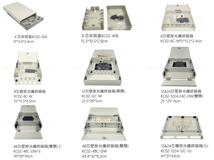 萬赫KC02-48C-DW 48芯壁掛光纖終端箱(雙開) 48路光纖盒 48口光纖箱 末端光纖收容箱 光纖收容盒