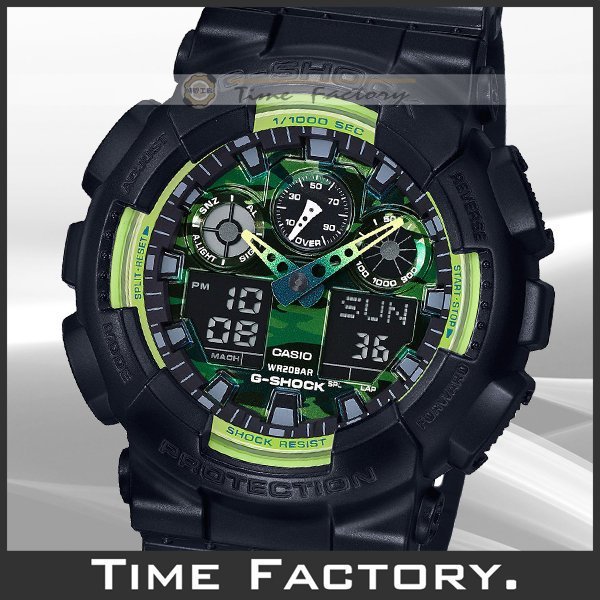 時間工廠無息分期CASIO G-SHOCK 黑綠重裝潮流款GA-100LY-1A (100 LY 1