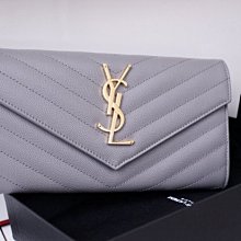 Saint Laurent 372264 Monogramme 牛皮前釦夾 灰金