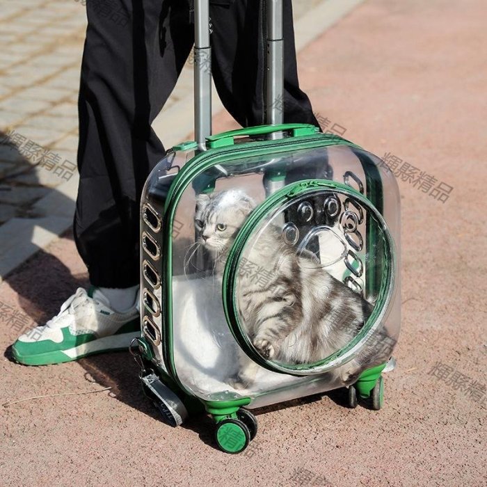 現貨 貓窩寵物拉桿箱透明太空艙雙肩狗狗大容量外出便攜貓咪行李箱-可開發票