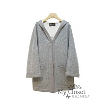 My Closet 二手名牌 Loro Piana 灰色Cashmere 鑲灰色皮革邊 雙口袋 小寬袖連帽外套