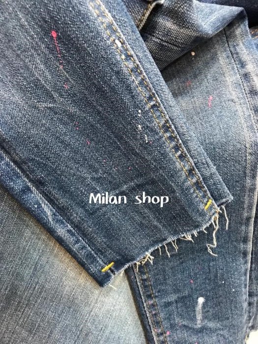 ☆Milan Shop☆網路最低價 正韓Korea獨家款Rod 超激瘦破損補布彩漆九分窄管AB褲$1400(免運)