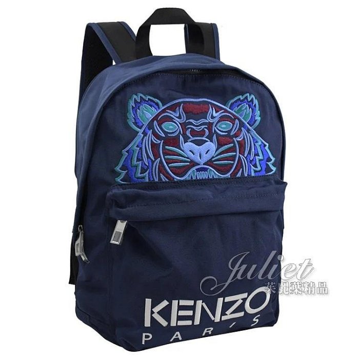 【茱麗葉精品】全新精品 KENZO 5SF300 撞色電繡虎頭帆布休閒後背包.深藍 大 現貨