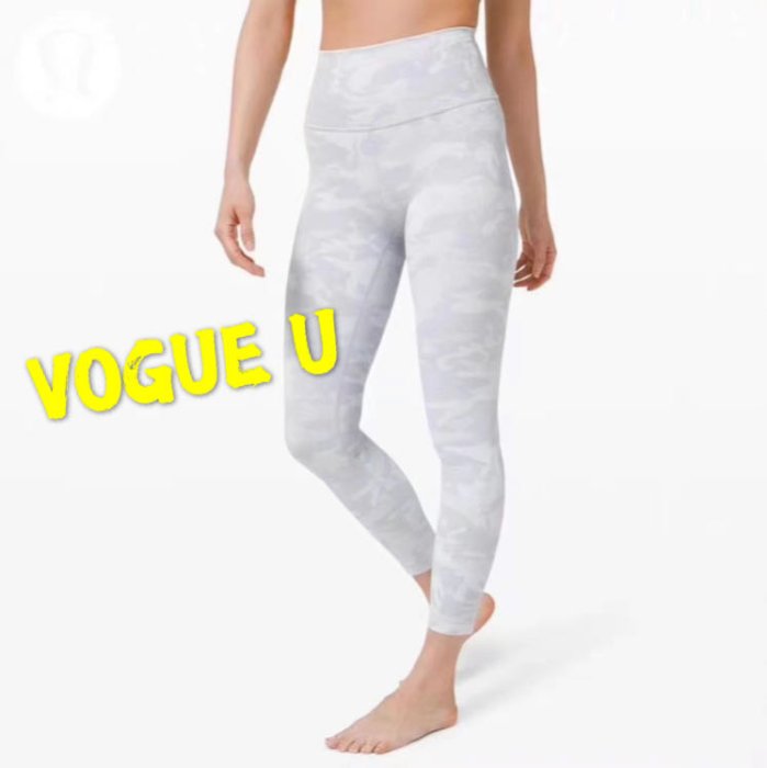 ☆VOGUE U☆加拿大lululemon白迷彩瑜伽褲健身皮拉提斯高腰運動褲九分褲legging(特價)【A5695L】