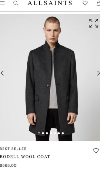 [ Satisfaction ] 英國品牌All Saints經典黑色羊毛立領大衣-型號Bodell Coat