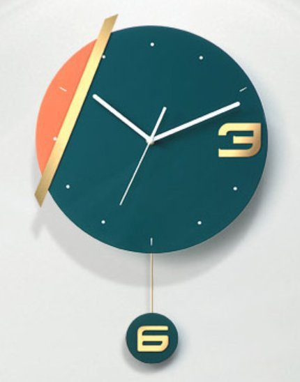 歐美進口 現代藝術造型鐘擺時鐘 綠色木質掛鐘擺鐘 牆上靜音時鐘簡約時尚歐風搖擺掛鐘牆鐘餐廳居家時鐘牆面裝飾鐘