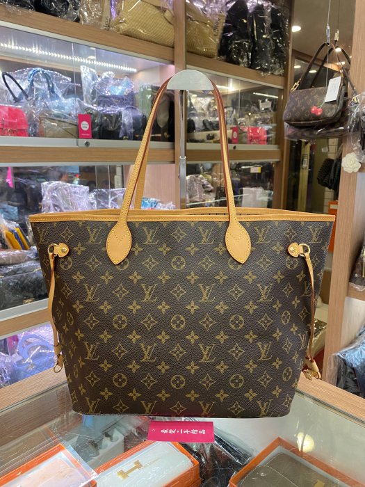 ☆最愛二手精品☆ LV Neverfull MM 中款原花金釦購物袋肩背包托特包 XG6996 M40995