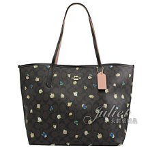 【茱麗葉精品】全新精品 COACH 專櫃商品 C7274 經典滿版LOGO玫瑰印花肩背托特包.深咖 現貨