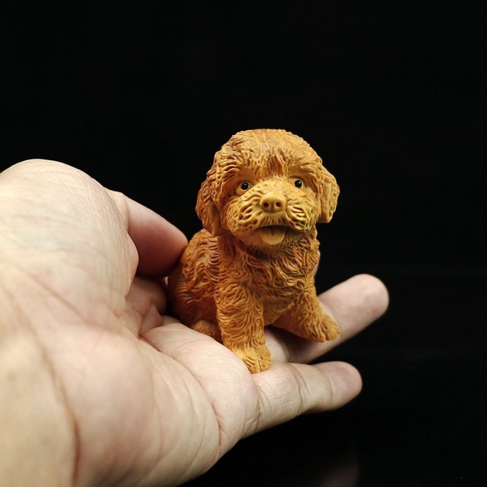 黃楊木雕手把件生肖狗家居工藝裝飾品車動物擺件收藏泰迪茶寵萌犬