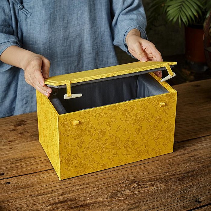 玖玖黃龍布海綿錦盒禮盒空盒茶具茶杯瓷盤錦盒收藏送禮盒包裝盒長方形