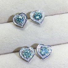 藍綠/白色-活彩真莫桑鑽純銀鑲嵌耳釘愛心形耳環925銀針 (一對一克拉)單支50分 女款鑽石耳墜耳釘飾品禮物