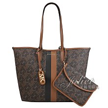 【茱麗葉精品】全新商品 MICHAEL KORS 專櫃商品 ELIZA 印花條紋肩背大托特包.深咖 現貨