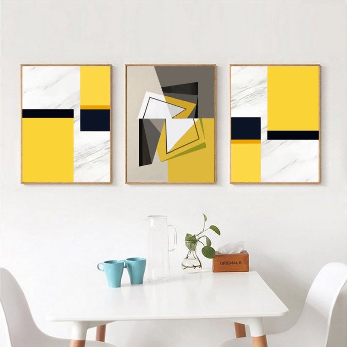 北歐現代簡約抽象黃色色塊客廳臥室裝飾畫畫心高清微噴打印畫芯(不含框)