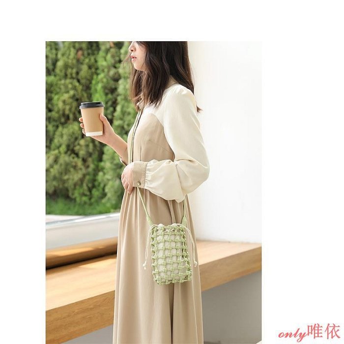 韓版休閒豎款手機包 抽繩鏤空子母包時尚編織斜背包斜背包斜背包