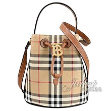 【茱麗葉精品】全新精品 BURBERRY 專櫃商品 8073949 金屬LOGO格紋印花兩用水桶包.卡其 現貨