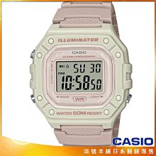 【柒號本舖】CASIO 卡西歐多功能粉系大型電子錶-粉白 # W-218HC-4A2 (台灣公司貨)