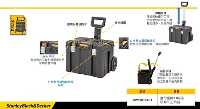 含稅【新宇五金】DEWALT 得偉 DWST83347-1  2.0系列 IP54防水 變形金剛-移動式 工具車 收納箱