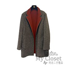 My Closet 二手名牌 Loro Piana 雙面料Cashmere 鑲皮革邊 雙口袋 附皮帶 長袖外套