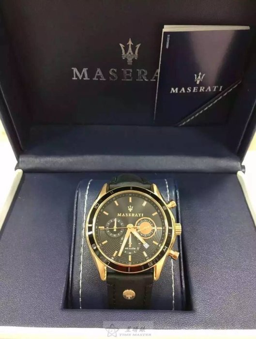 請支持正貨，瑪莎拉蒂手錶MASERATI手錶CRONOGRAFI款，編號:R8871624001,黑色錶面黑色皮革錶帶款