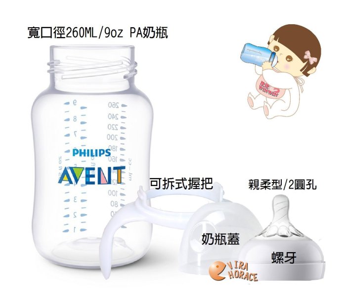*玟玟*Philips Avent 親乳感PA防脹氣握把奶瓶 260ML(雙入) 加贈握把，方便寶寶使用