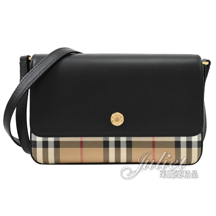 【茱麗葉精品】全新商品 BURBERRY 專櫃商品 8058003 Penny 經典格紋翻蓋斜背包.黑/卡其 現貨