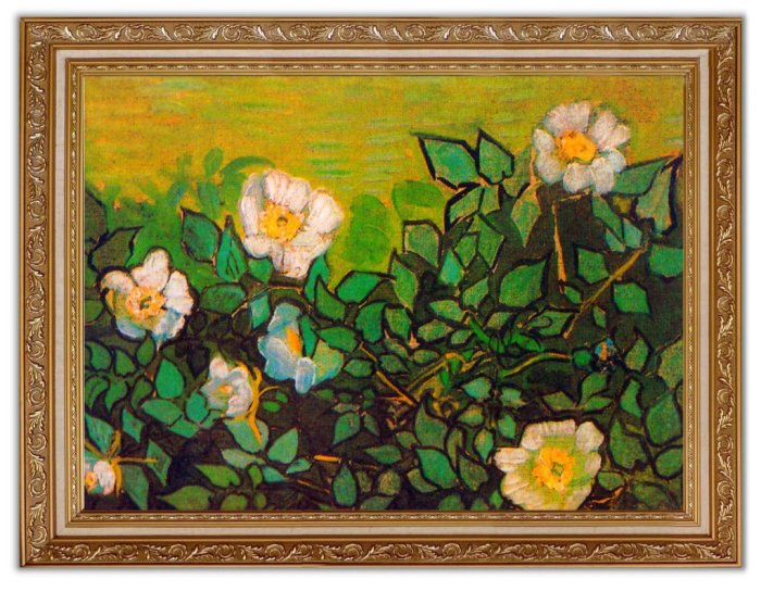 四方名畫:48X65CM 文森.梵谷Van gogh 17野玫瑰含實木框/厚無框畫世界名 