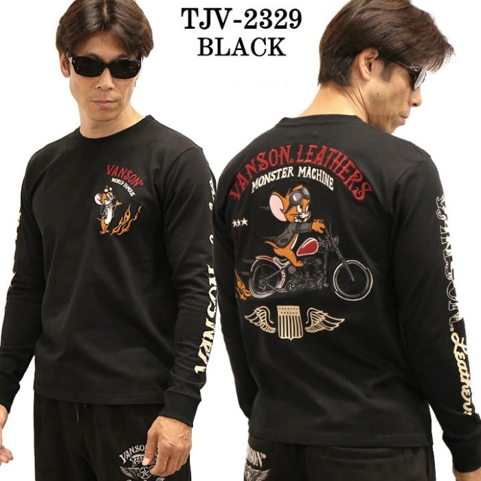 -開關倉庫-日本 VANSON 針織長袖 TOM & JERRY TJV-2329 黑色