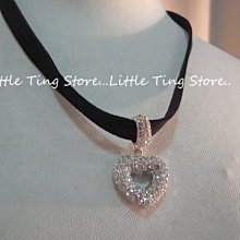 Little Ting Store 情人節禮物時尚愛心水鑽墜飾繞頸皮黑繩項鍊短項鍊//頸鍊 鎖骨鍊