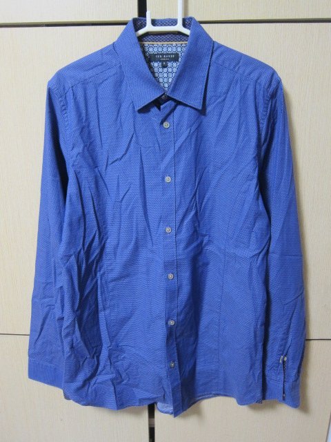 衣市藍~TED BAKER 長袖襯衫 (3號~M~藍底小白點紋~) (221129)