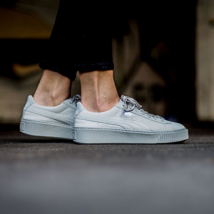 =CodE= PUMA BASKET PLATFORM RESET 珍珠皮革增高厚底鞋(全灰) 363313-01 女