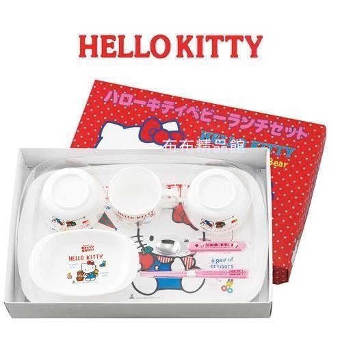 布布精品館，日本製 凱蒂貓 Hello Kittyy 造型盒 七件餐具組 碗盤 湯匙叉子 禮盒