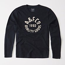 Maple麋鹿小舖 Abercrombie&Fitch ＊ AF 深藍色貼布字母長T ＊( 現貨L/XL號 )