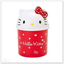 ♥小花花日本精品♥  Hello Kitty 可愛臉頭立體造型點點蝴蝶結紅色花邊好好用垃圾桶置物桶