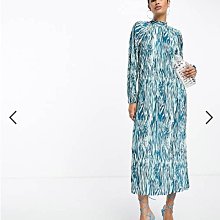 (嫻嫻屋) 英國ASOS-黑色荷葉摺邊V領無袖鈕釦中長裙洋裝ED23